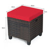 Set of 2 Outdoor Rattan Footstool Wicker Ottoman Chair Seat w/ Padded Cushions