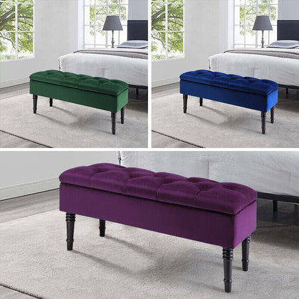 Footstool Pouffe Velvet Upholstered Ottoman Seat Bench Storage Box Long Chair UK