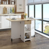 Wooden Mobile Drop Leaf Dining Table Folding Desk w/ 2 Wheels Storage Shelves