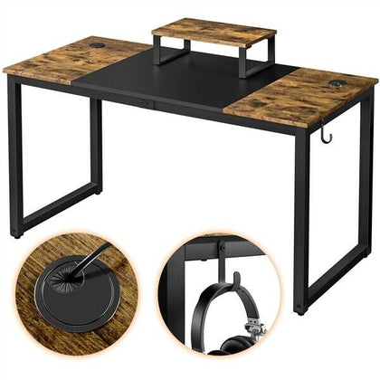 Wooden Computer Desk Study Desk Home Office Table with Movable Monitor Stand