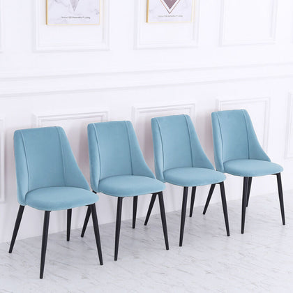 4Pcs Blue Velvet Dining Chairs Kitchen Dinning Room Metal Leg Modern Padded Seat