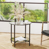Round End Table Tempered Glass Round Side Table with Black Metal Frame Balcony