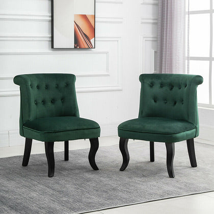 2x Accent Dining Chairs Occiaonal Chair Velvet Green Dining Room Bedroom Wooden