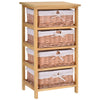 4 Drawer Wicker Basket Storage Shelf Unit Wooden Frame Home Natural