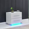 2 Drawers LED Light Bedside Table Side Nightstand Storage Organiser High Gloss