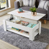 White Wooden Coffee Table With Lift Up Top Storage Area and Magazine Shelf