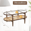 2-Tier Coffee Table PE Rattan Sofa Side Table Nightstand Tempered Glass Tabletop