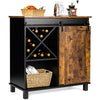 Industrial Storage Cabinet Freestanding Buffet Cabinet W/ Wine Rack Sliding Door