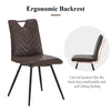 2Pcs Brown Dining Chairs Retro Faux Leather V Stripe Seat Metal Leg High Back