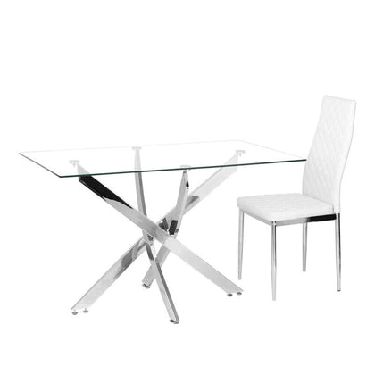 Dining Table and 2/4/6 Chairs Set Tempered Glass PVC Leather Rectangle White NEW