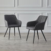 Pair of Faux Leather Dining Chairs PU Upholstered Metal Legs Tub Chair Dark Grey