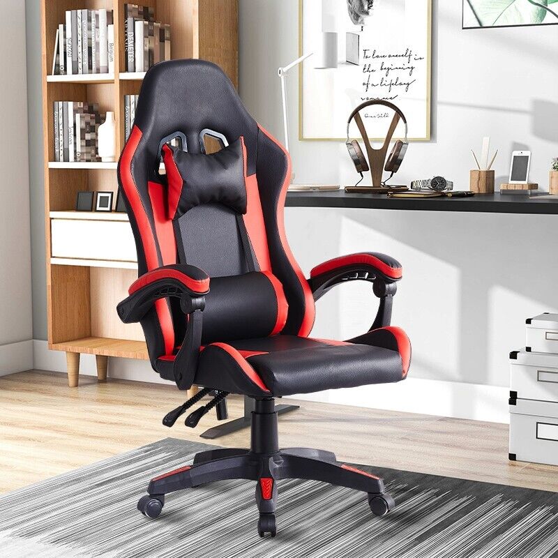 Red Racing Chair Red Executive Racing Gaming Chair PU Faux Leather Computer Desk Chair ...