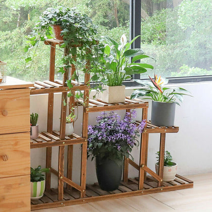 Wood Plant Stand Cute Plant Holder Organizer Shelf Window Corner Balcony Hallway