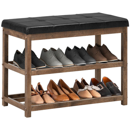 Wooden Shoe Rack Bench Shoe Storage Cabinet Organizer Stand with Seat Cushion