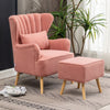 Upholstered Velvet Accent Armchair Queen Wing Back Single Sofa Chair with Stool