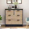 Large Side Cabinet Rustic Sideboard Vintage Cupboard Storage Unit Rattan Drawers