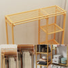 Bamboo Garment Rack Large Clothes Rail Rack with Shelves Wardrobe for Guest Room