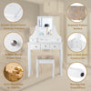 Vanity Dressing Table 5 Drawers Make Up Desk Padded Stool Set W/ Rotating Mirror