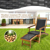 Folding Sun Lounger Acacia Wood Rattan Deck Reclining Chair Retractable Footrest