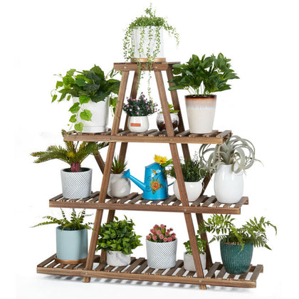 4 Tier Wood Plant Stand Stable A-Frame Flower Stand Planter Display Garden Patio