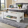 White Wooden Coffee Table With Lift Up Top Storage Area and Magazine Shelf