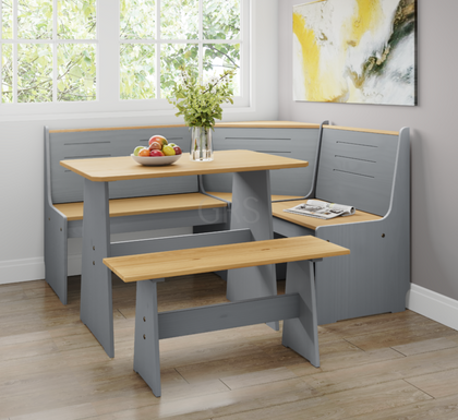 Corner Dining Set L Shaped Diner With Bench Booth Kitchen Trestle Solid Pine