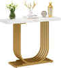 Faux White Marble Console Table Narrow Wooden Top Gold Metal Legs Entryway Unit