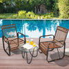 3 PCS Patio Rattan Wicker Rocking Bistro Set W/ Glass Table & Adjustable Feet