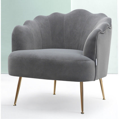 Lotus Seat Armchair Matte Velvet Shell Back Oyster Sofa Padded Tub Chairs Lounge