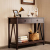 2-Tier Hallway Console Table Wooden Long Sofa Side Table w/ 2 Drawers & Shelves