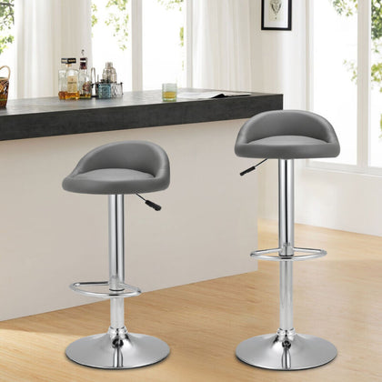 2 Pcs Grey Bar Stools Gas Lift Swivel Kitchen Breakfast Chairs Adjustable Height