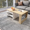 Modern Coffee Table Adjustable Tea Table w/Storage Living Room Home White & Oak