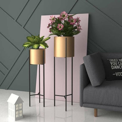 2x Gold Metal Plant Pot Stand Holder Indoor Garden Decor Flower Planter Display
