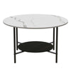 Chic Round Marble Coffee Tea Table Living Room Center Table with Storage Shelf