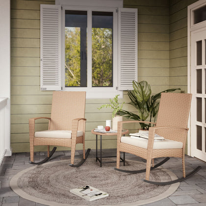 Mondeer Rocking Chair Garden Rattan Chair Recliner with Cushion and Table