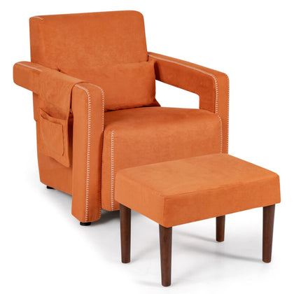 Modern Accent Sofa Chair with Ottoman Upholstered leisure Armchair Living Room