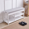 2 Tier Wooden Hallway Shoe Rack Storage Bench Bed End Stool Fabric Padded Seat