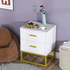 Modern Bedside Table Nightstand with 2 Drawers Sofa Side End Table Metal Leg