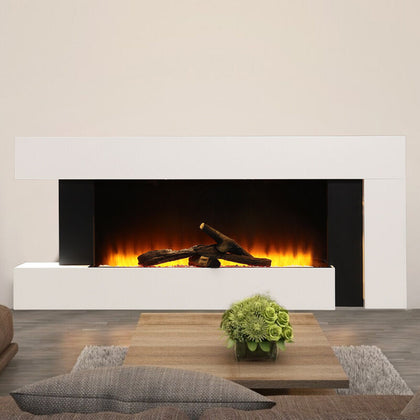 50 Inch Wide Electric LED Fireplace Heat with High Gloss Mantel Suite Down Light