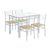 Glass Dining Table and Chairs Silver Iron Legs 1 Table 4 Chairs MDF Stools