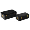 Set of 2 Velvet Wood Storage Trunks Chests Box Case Bedroom Living Room Lockable