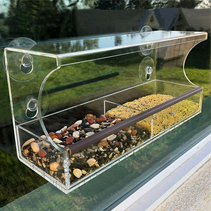 Strong Window Bird Feeder Acrylic Table Hanging Feeder Station w / Dry Seed Tray