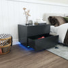 LED Bedside Table Chest of Drawer with 2 Drawers High Gloss with USB Light Black