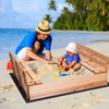 Outdoor Kids Sand Pit Ball Box Convertible Cedar Sandbox 2 Foldable Bench Seats