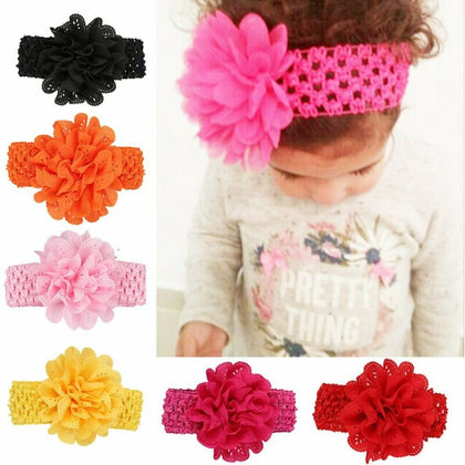 10 PCS Newborn Baby Girls Elastic Flower Headband Wedding Party Soft Lace Decr
