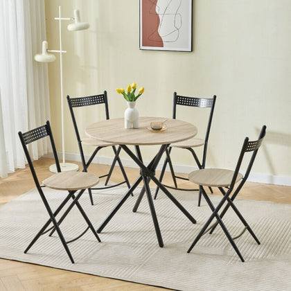 Round Dining Room Table and Folding Chairs Set of 4 for Small Space