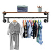 Industrial Pipe Shelf Wall Mounted Clothes Rack Hanging Rod & Wooden Top Shelf