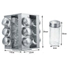 Revolving Rotating Steel 12/16 Jar Spice Rack Storage Glass Jars & Chrome Lids