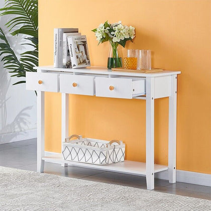 Chic 3 Drawer Console Table Hallway Desk Wooden Storage Shelf Dresser Desk White