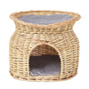 Handmade Wicker Pet Bed Basket Cat Puppy Sleep 2 Tier House Removable Cushion